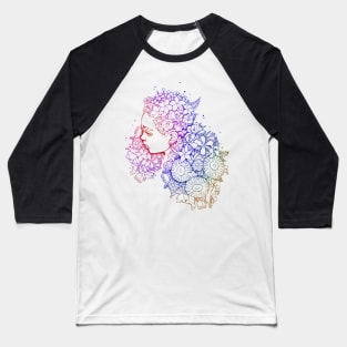 Girl Flower Hair Fine Line Art Baseball T-Shirt